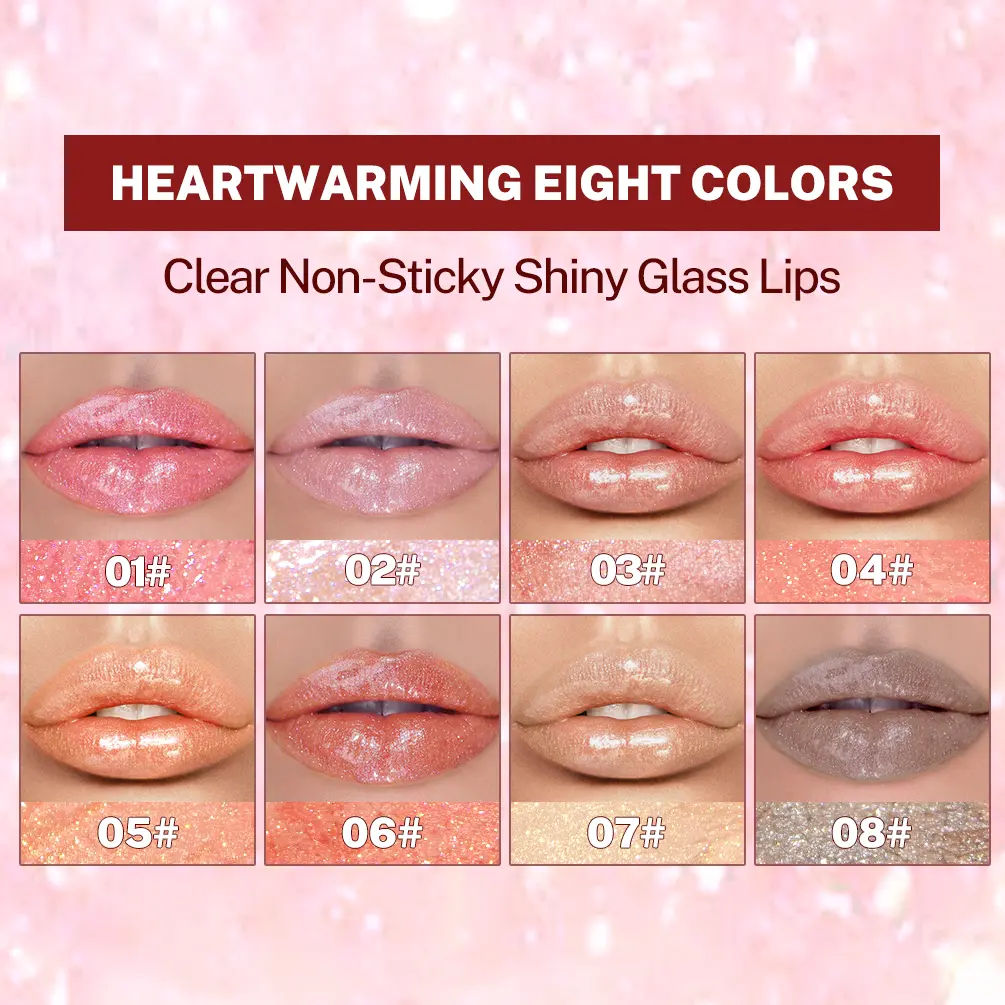 QIBEST Sparkling Diamond Lip Gloss Mirror Moisturizing Non-Sticky Cup Long Lasting Shimmer Lip Glaze Glitter Liquid Lipstick