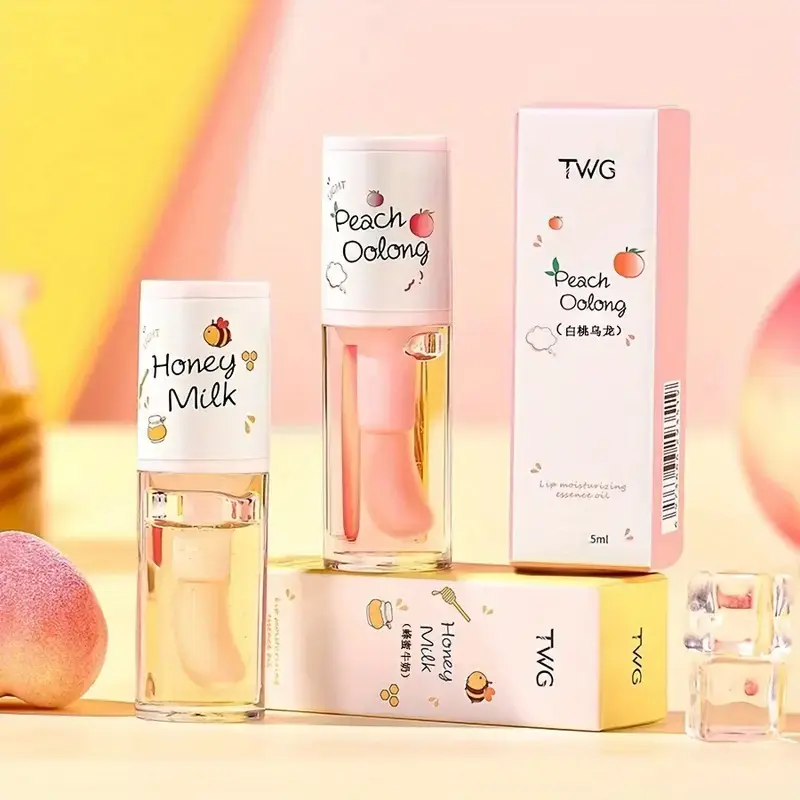Hydrating Peach Oolong Lip Balm,Long-Lasting Moisturizing Lip Oil, Silky And Rich Prevents Lips from Drying Cracking Softens Lip