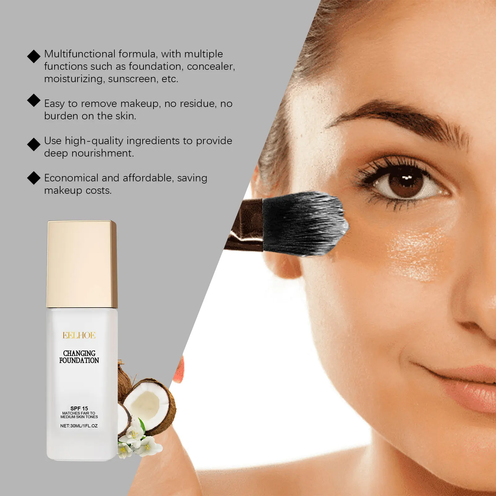 Liquid Foundation Naturally Covers Flaws Full Coverage Matte Moisturizer Oil-control Sunscreen Spf 15 Waterproof Sweat-resistant