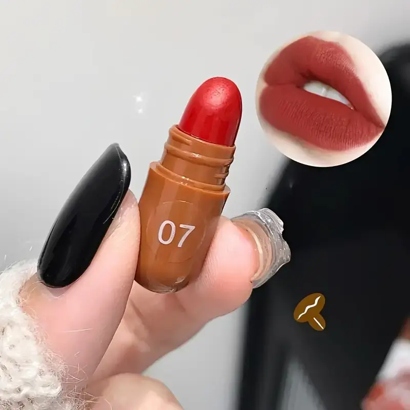 10Pcs Chocolate Mini Lipstick Set,Long-Lasting Matte Velvet Lipstick,Creamy Texture,Non-sticky Cup Design for all Skin Types