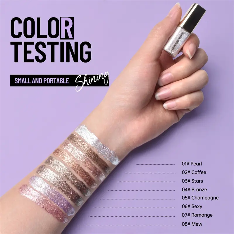 8 Colors Pearlescent Liquid Eyeshadow Fine Shimmer Highlight Glitter Eye Shadow High Shine Long-Lasting & Smudge-Proof Makeup