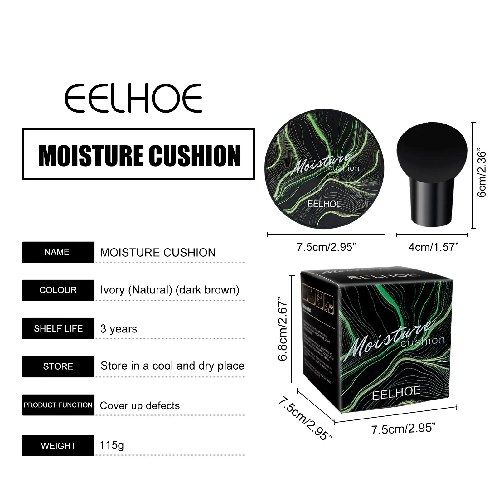 Cushion BB Cream - Natural Cover Face Foundation with Mushroom Sponge, Lightweight & Hydrating, Evens Skin Tone