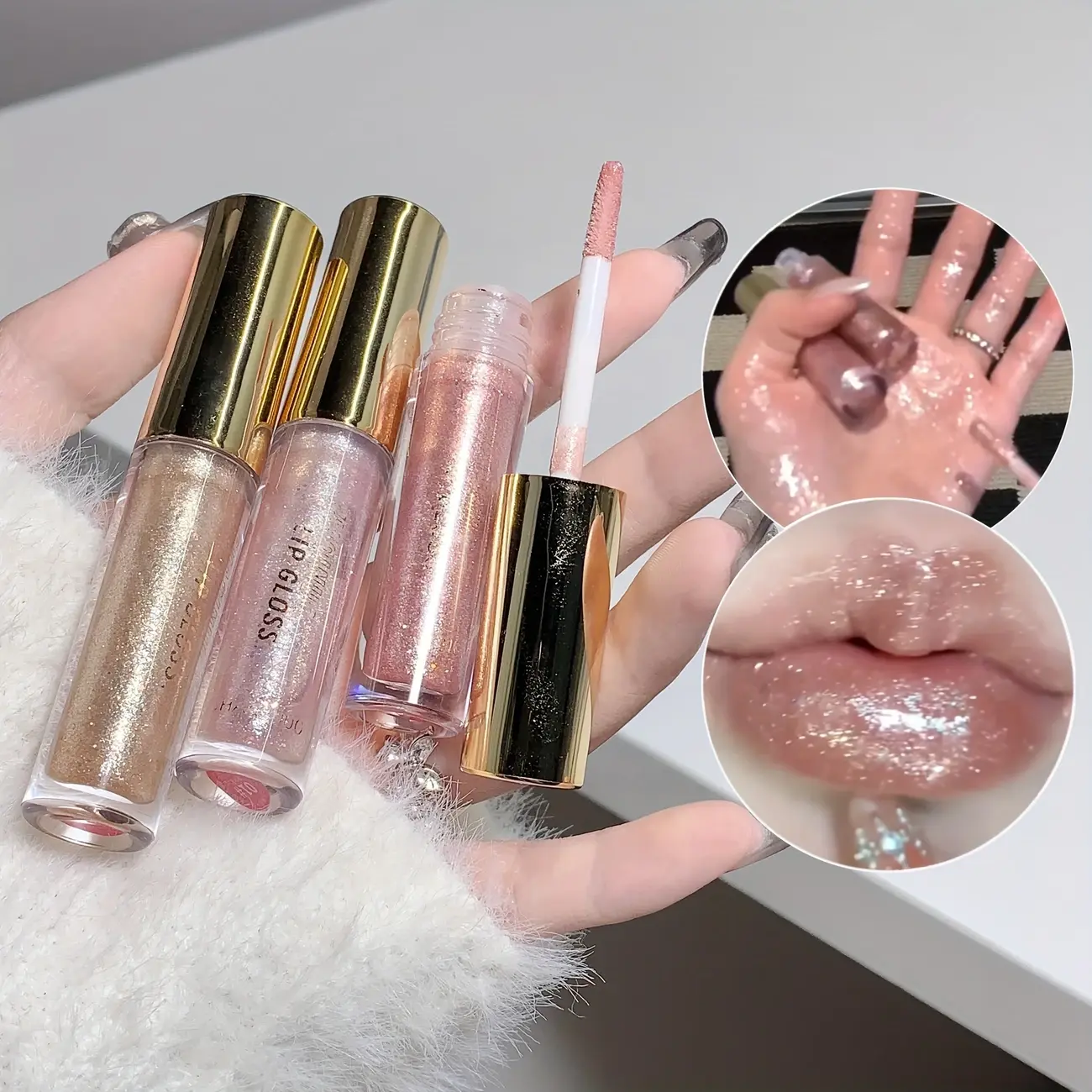 Sparkling Golden Metallic Lip Gloss,Sparkling Lip Glaze Face Brightening Highlighter,Moisturizing Tinted Gel for All Skin Types