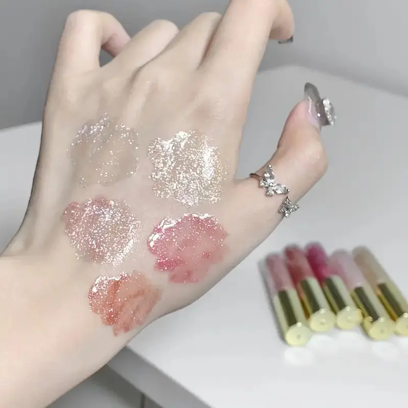 Sparkling Golden Metallic Lip Gloss,Sparkling Lip Glaze Face Brightening Highlighter,Moisturizing Tinted Gel for All Skin Types