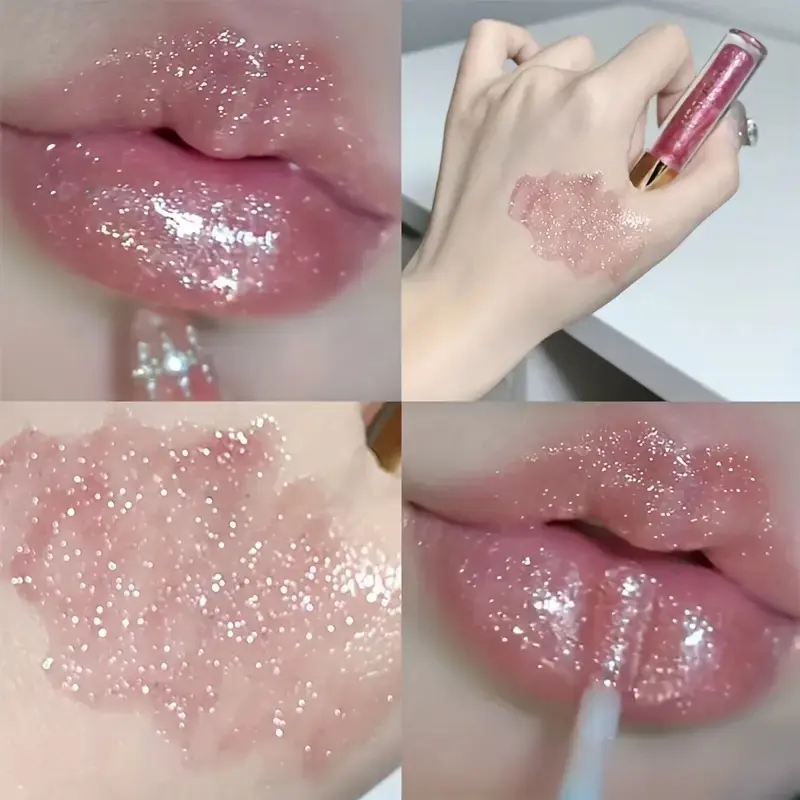 Sparkling Golden Metallic Lip Gloss,Sparkling Lip Glaze Face Brightening Highlighter,Moisturizing Tinted Gel for All Skin Types
