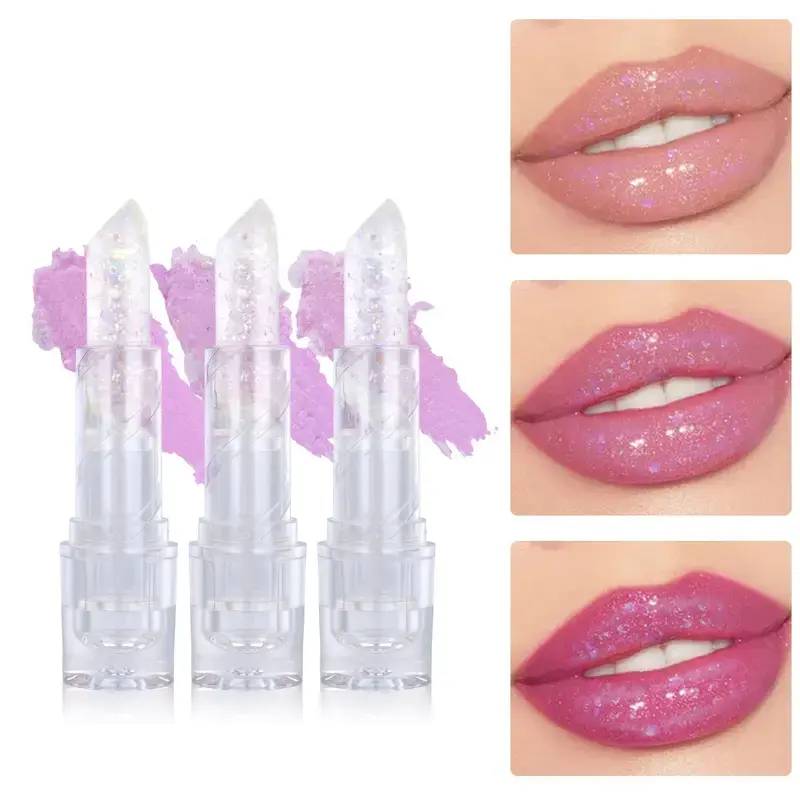 3Color Glitter Color-Changing Lip Balm,Anti-Drying and Long-Lasting Moisturizing Lip Oil, Moisturizing Jelly Lipstick Makeup