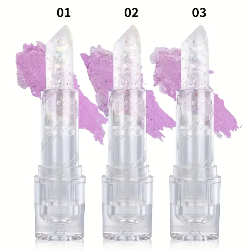 3Color Glitter Color-Changing Lip Balm,Anti-Drying and Long-Lasting Moisturizing Lip Oil, Moisturizing Jelly Lipstick Makeup