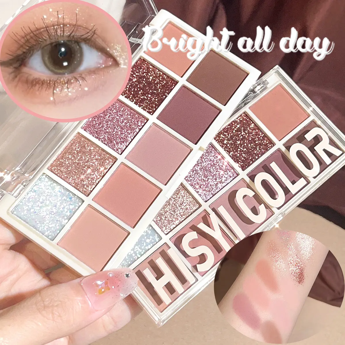 10-Color Matte & Glitter Eyeshadow Palette – High-Pigment, Long-Lasting, Waterproof & Smudge-Proof for Daily & Nude Makeup