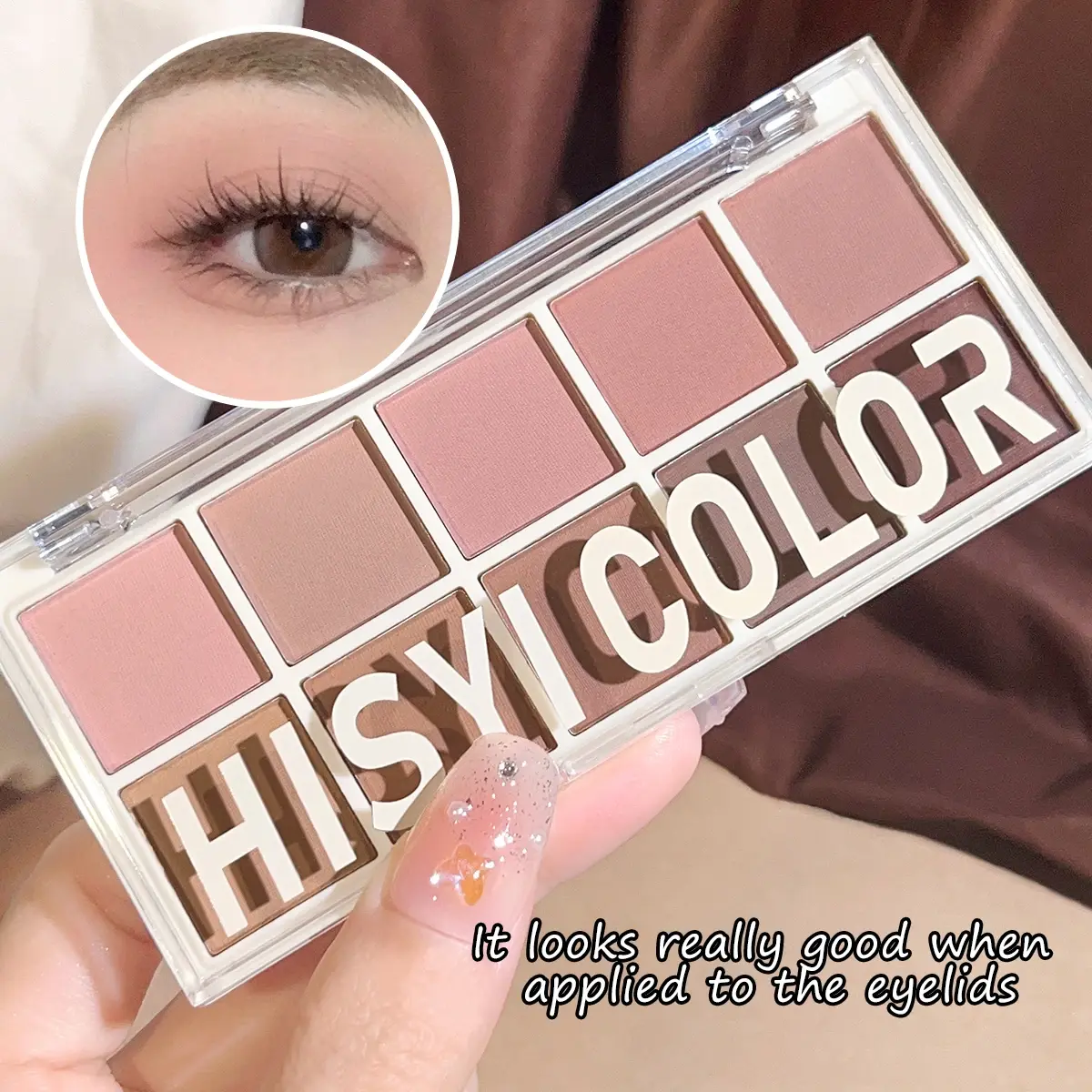 10-Color Matte & Glitter Eyeshadow Palette – High-Pigment, Long-Lasting, Waterproof & Smudge-Proof for Daily & Nude Makeup