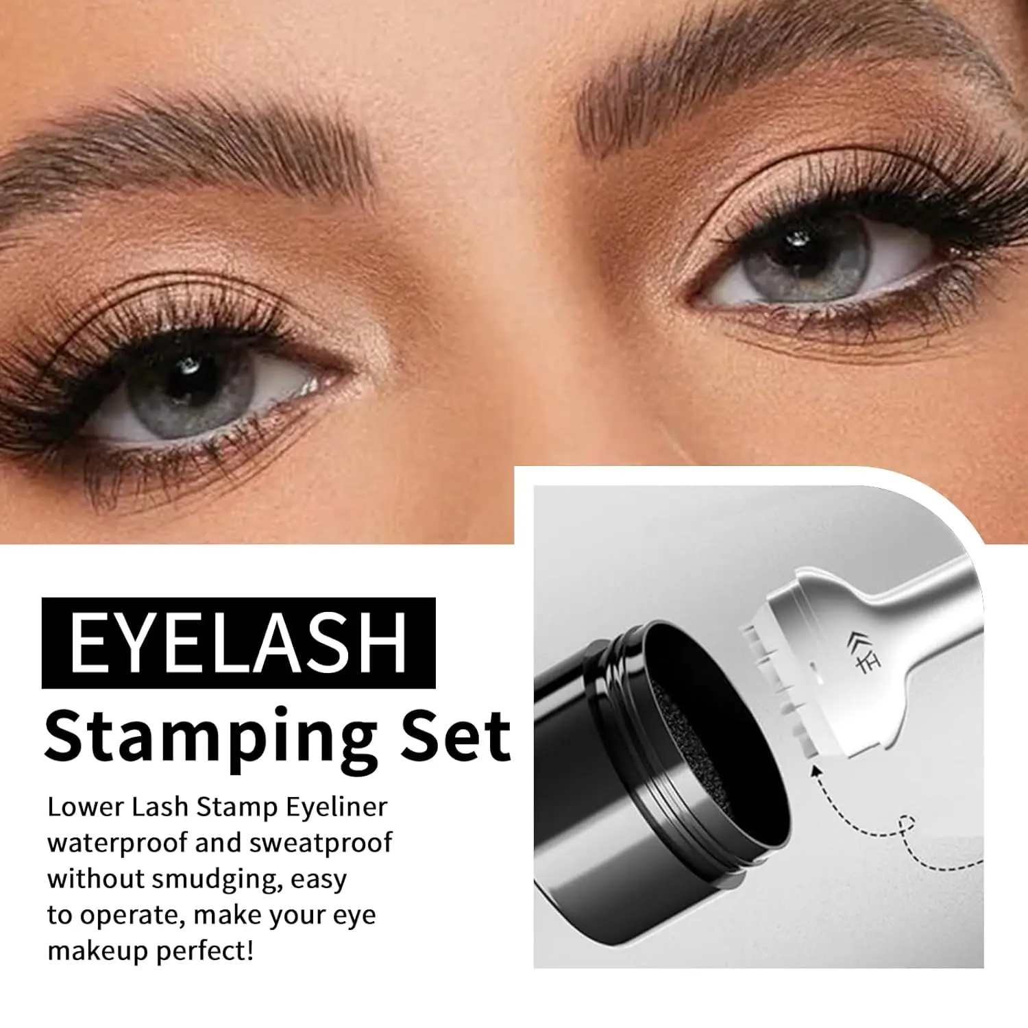 Lower Lash Stamp,2-in-1 Waterproof Sweatproof Eyeliner with Individual Liquid Eyeliner Reusable Eyelash Stamp Set Makeup