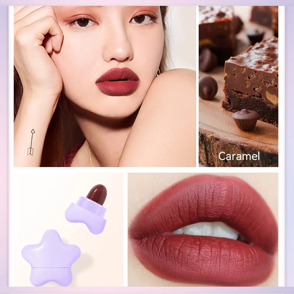 6pcs/set Long Lasting Star Mini Lipstick, Candy Color Matte Velvet Mist Portable Waterproof Lipstick Set