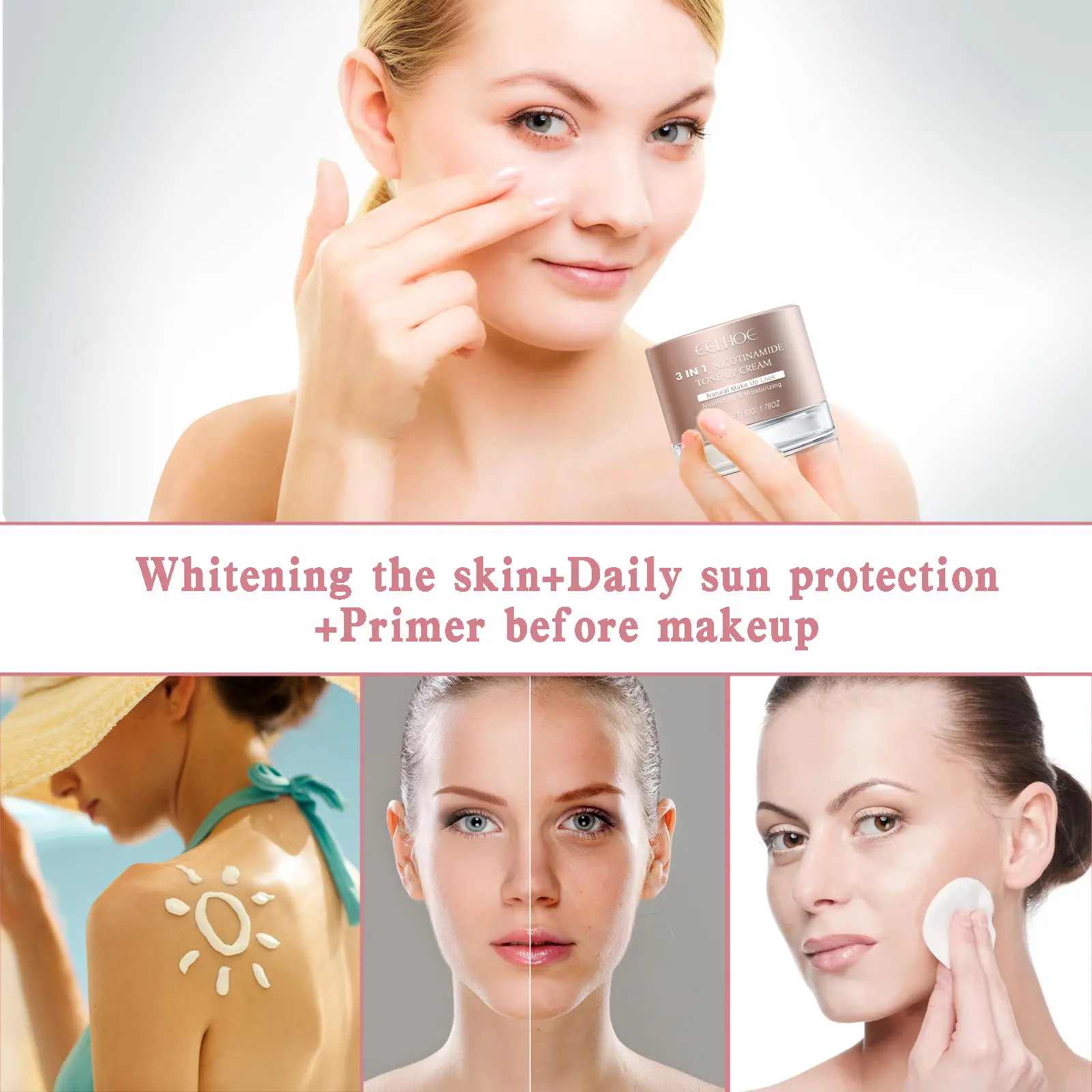 EELHOE 3 in 1 High Coverage Makeup Base Primer Waterproof Oil Control Moisturizing Brightening Concealer Smooth Tone up Cream