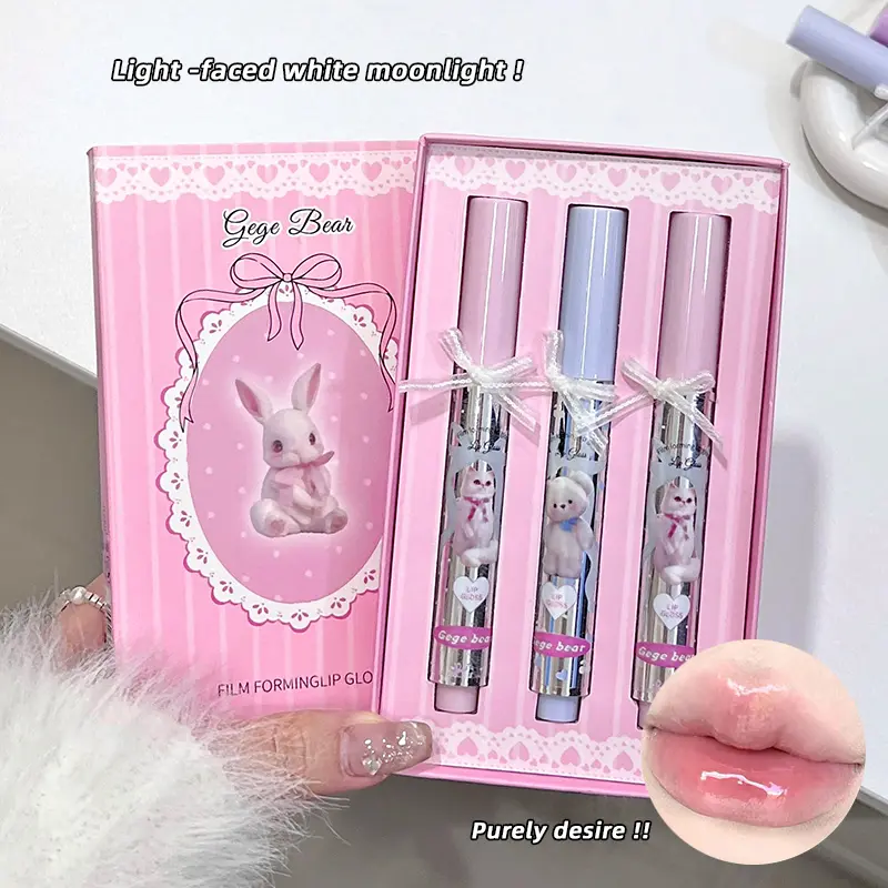 Gege Bear Long-Lasting Water-Gloss Lip Tint Set - No Transfer, Hydrating Formula for Natural Look and All-Day Wear