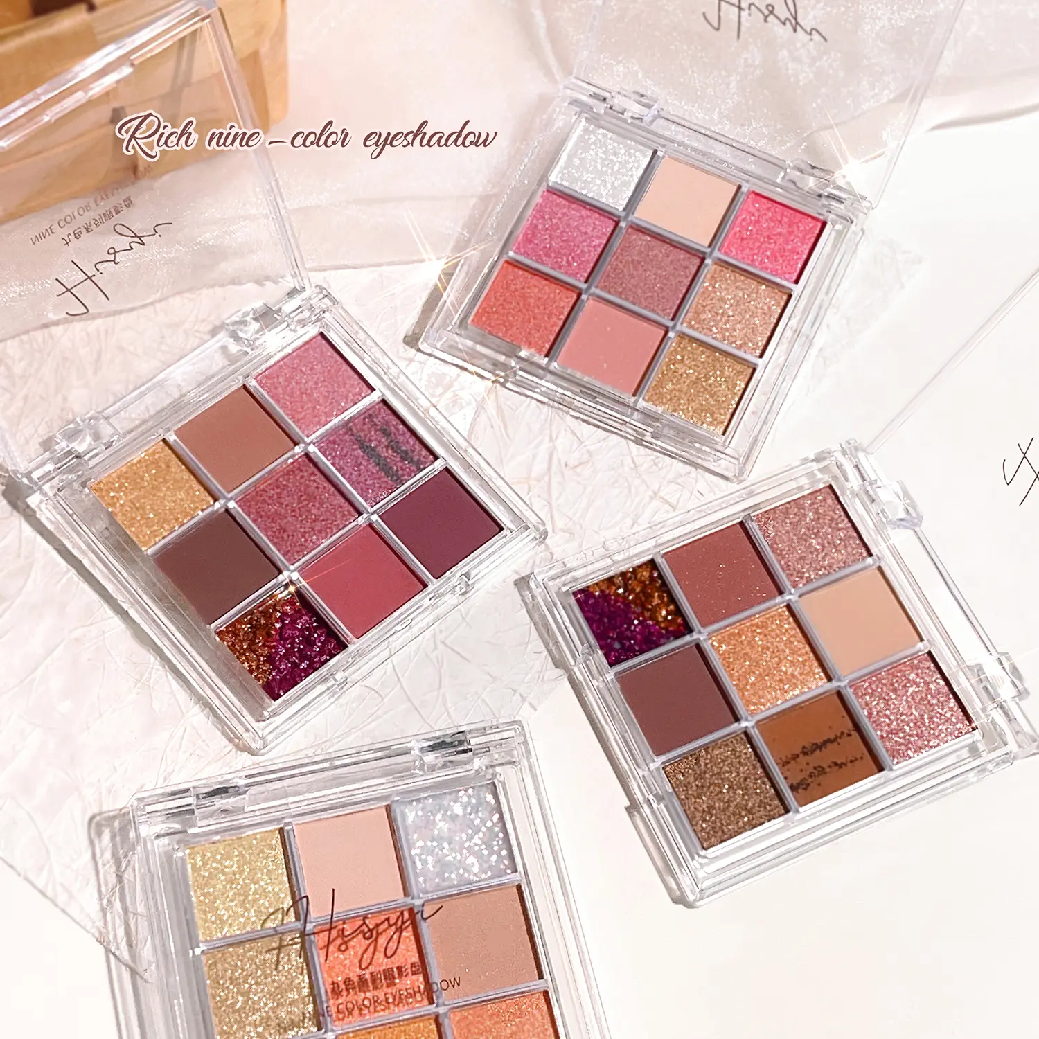 Summer 9 color eyeshadow palette: Orange brown, pink and gold, matte shimmer effect, lasting makeup, keep glitter rose Eyeshadow