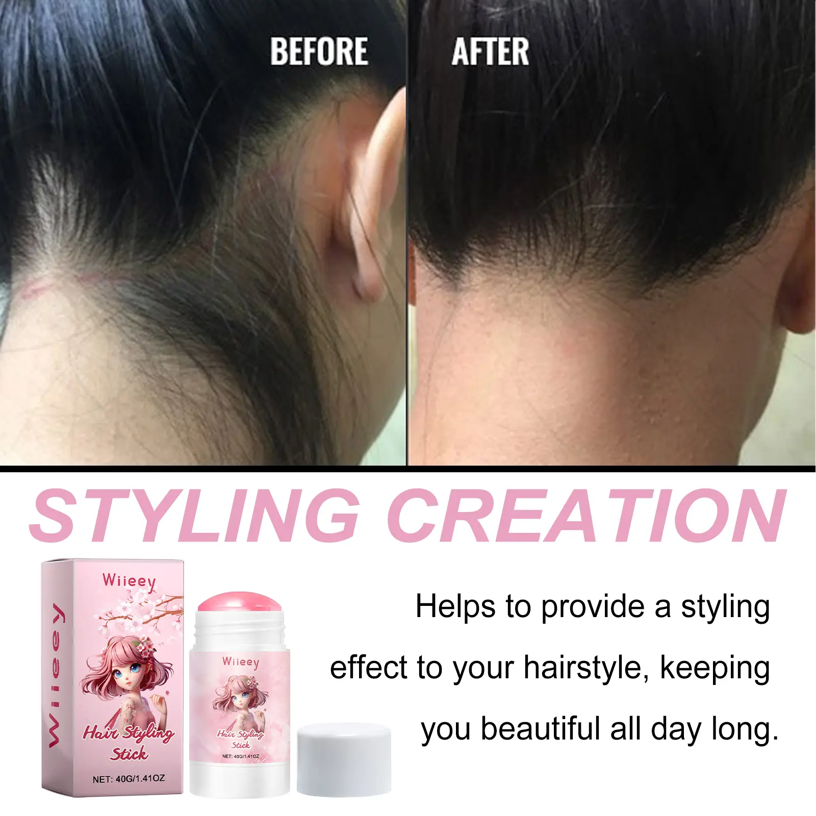 Cherry Blossom Hair Wax Stick For Kids Professional Hair Wax Stick Gel Cream Broken Hair Long Lasting Non-Greasy StylingArtifact