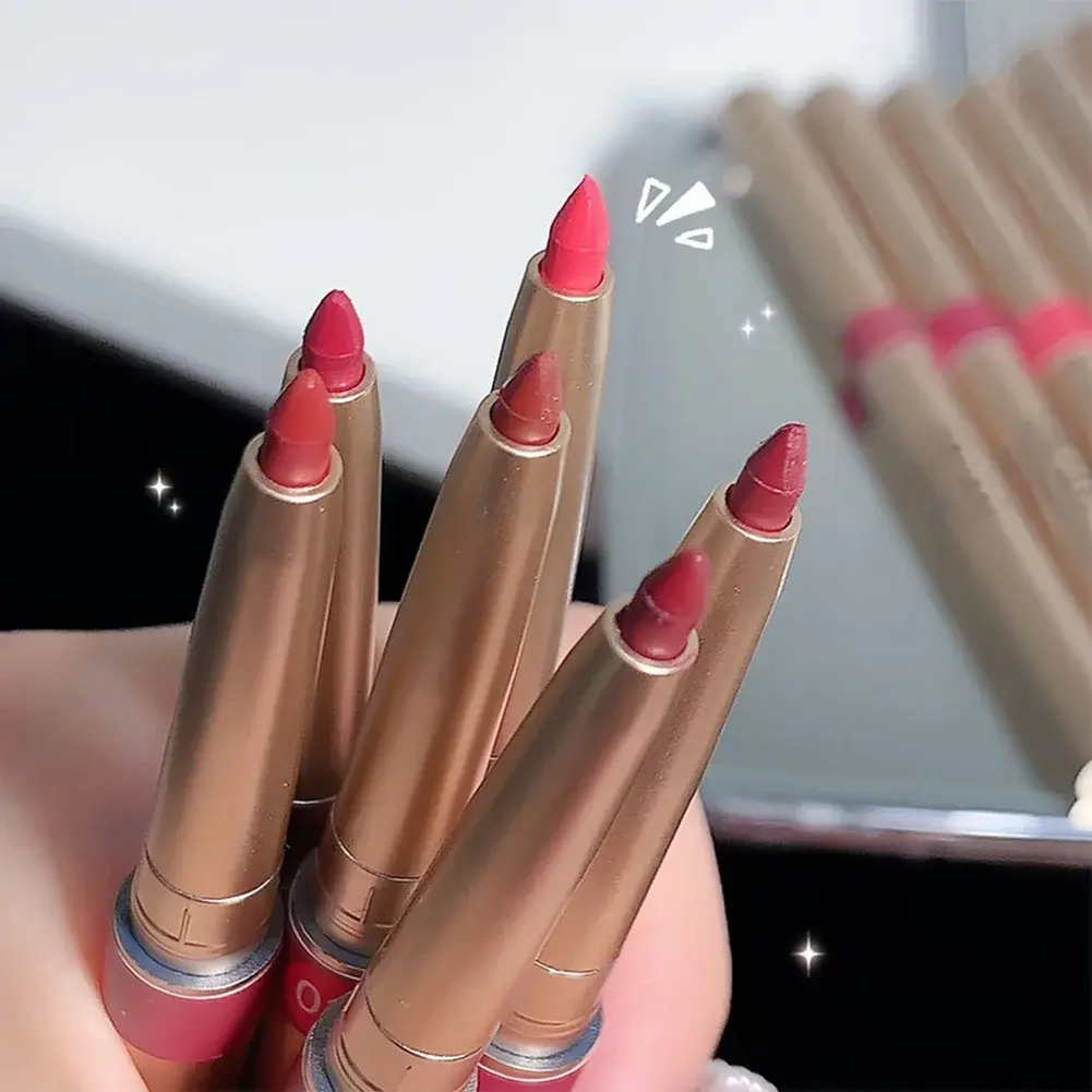 Auto Rotate Lipliner Waterproof Lip Liner Pen Non-stick Cup Matte Lipstick Pen Lip Pencil Velvet Nude Long Lasting Lip Cosmetic