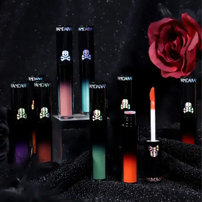 Halloween Goth Lipstick Set Long Lasting Smudgeproof Dark Matte Lip Gloss Velvet Lipsticks Black Liquid Lipstick for Halloween