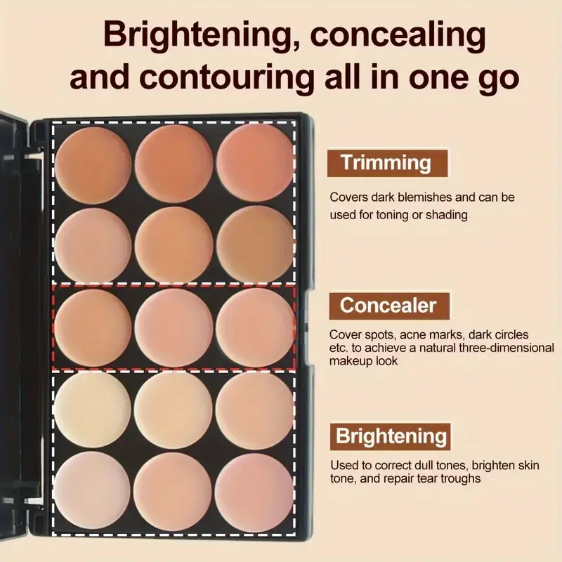 2pcs 15-color Professional Concealer with Brush,Face Makeup and Contouring Dark Circles Acne Mark Brightening Waterproof Sweat