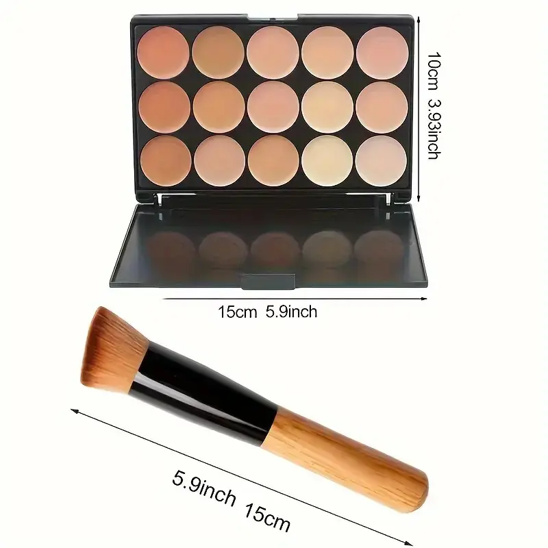 2pcs 15-color Professional Concealer with Brush,Face Makeup and Contouring Dark Circles Acne Mark Brightening Waterproof Sweat