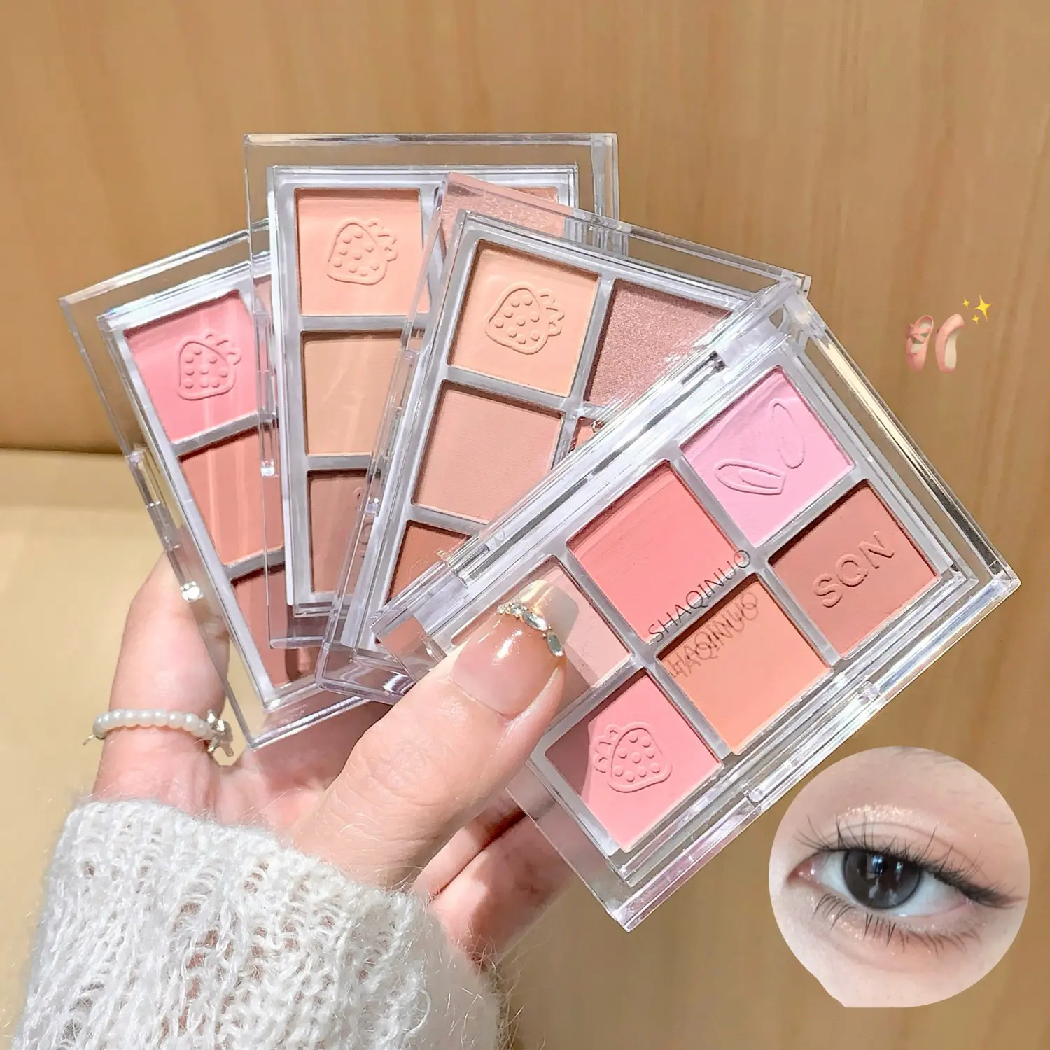 6-Color Eyeshadow Palette Matte Pearl Glitter Shimmer Pumpkin Eye Shadow Makeup Palette Brightening Silkworm Facial Pink Blusher