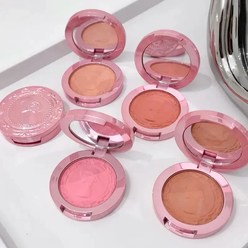 Three-Dimensional 3D Relief Fog Color Powder Blusher Cream,Naturally Tender And Delicate Makeup Holding Puff Color Rouge Powder