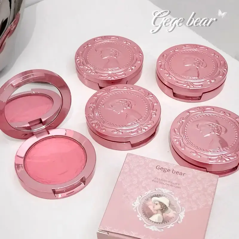 Three-Dimensional 3D Relief Fog Color Powder Blusher Cream,Naturally Tender And Delicate Makeup Holding Puff Color Rouge Powder