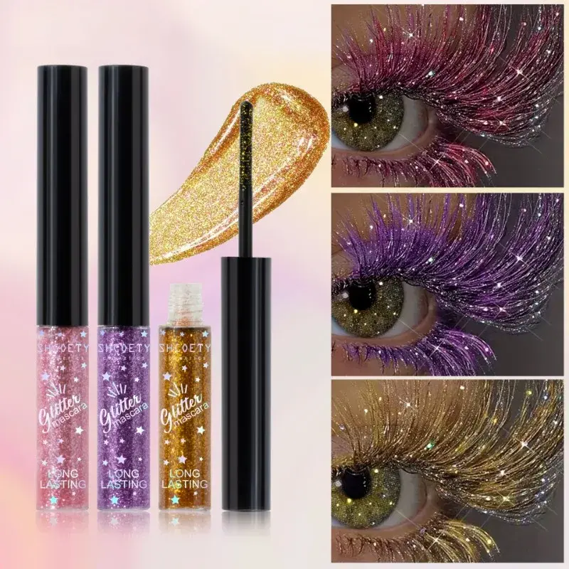 Rose Pink Sequin Glitter Mascara Extension Shiny Eyelashes Gel Quick Dry Waterproof Curling Diamond Colorful Mascara Eye Makeup
