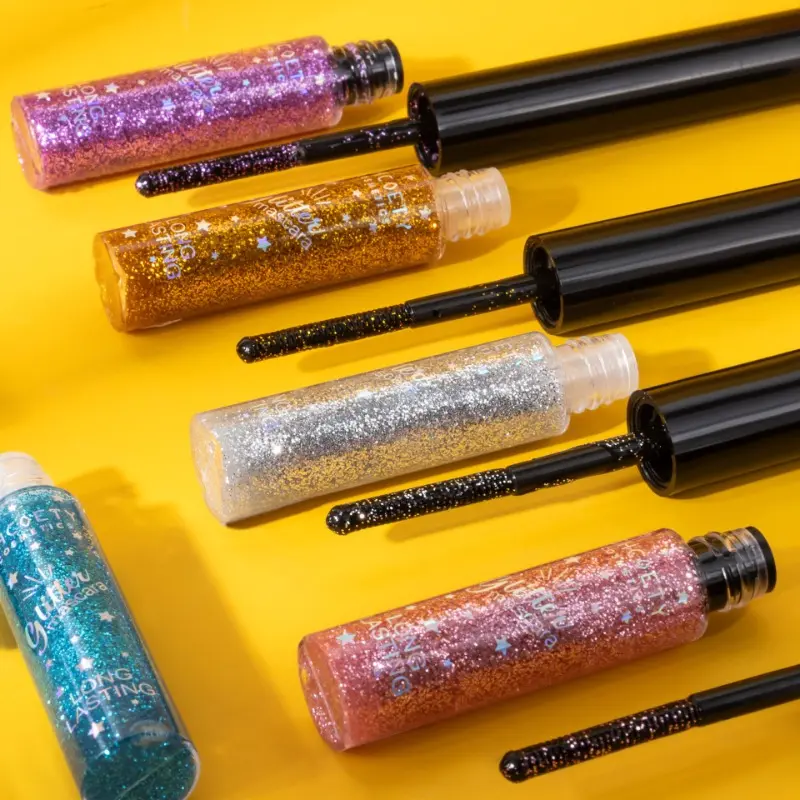 Rose Pink Sequin Glitter Mascara Extension Shiny Eyelashes Gel Quick Dry Waterproof Curling Diamond Colorful Mascara Eye Makeup