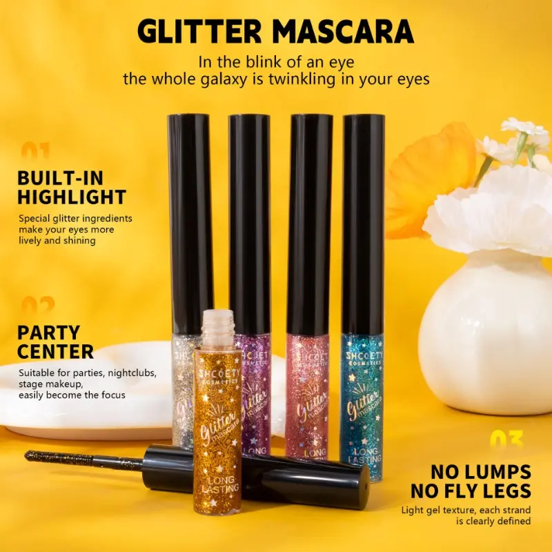 Rose Pink Sequin Glitter Mascara Extension Shiny Eyelashes Gel Quick Dry Waterproof Curling Diamond Colorful Mascara Eye Makeup