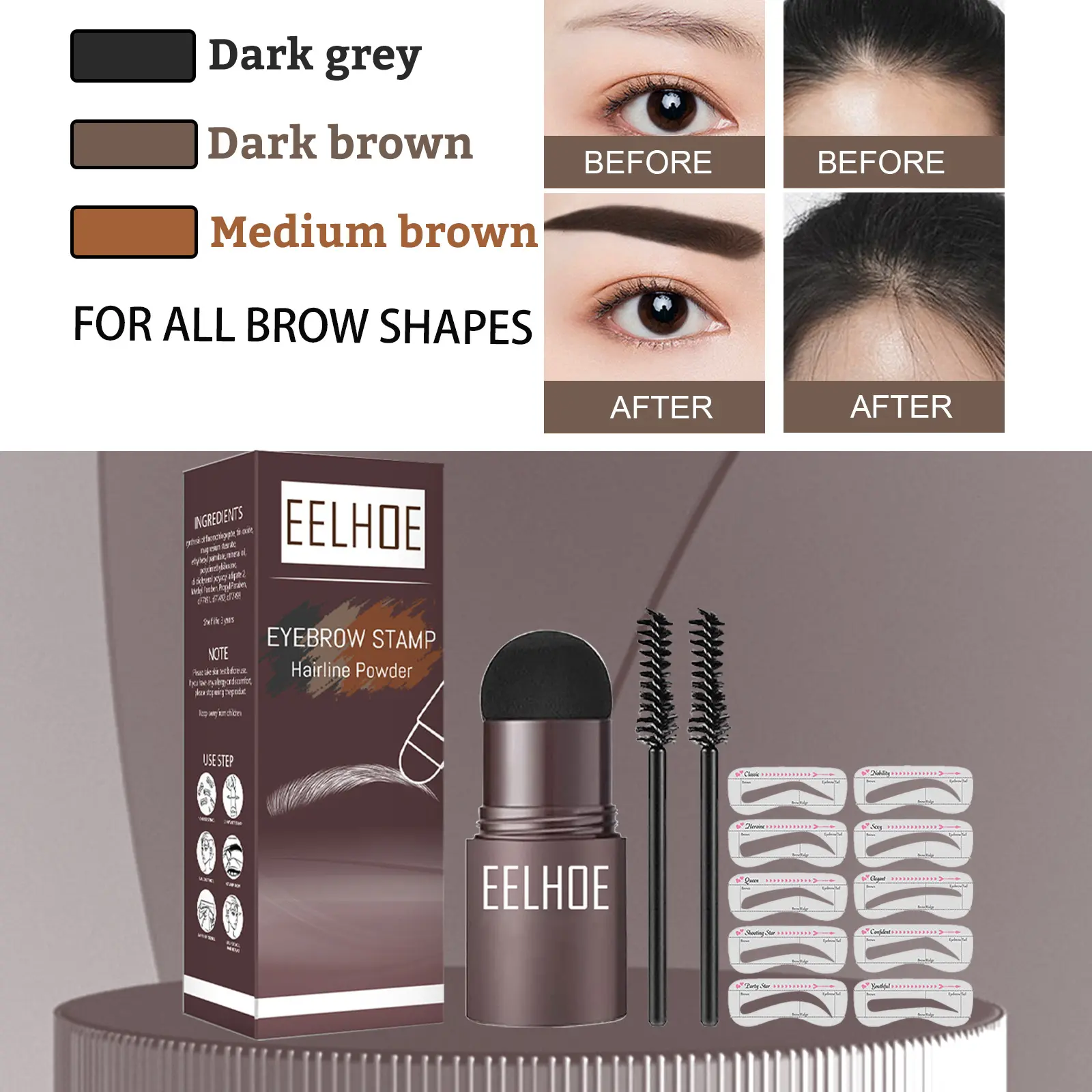 EELHOE One Step Eyebrow Stamp Shaping Kit Professional Fast Eye Brow Makeup Shape Waterproof Hairline Stick Eyebrow Brushes Set