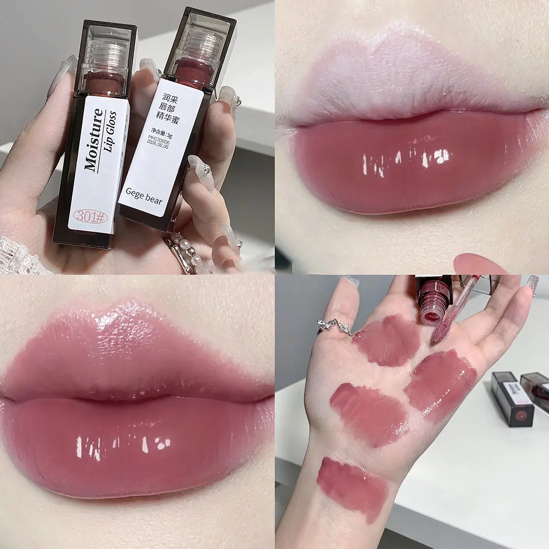 Nude Grey Mirror Lip Glaze Crystal Lip Tint Oil Clear Water Light Lip Gloss Lasting Non-stick Cup Punk Smoky Liquid Lipstick