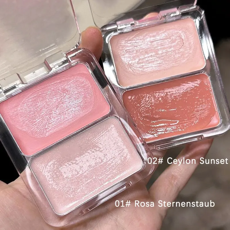 Two-color jelly glow blush, milk peach pink apricot red gem rouge Korean makeup, cream texture, low saturation brightening