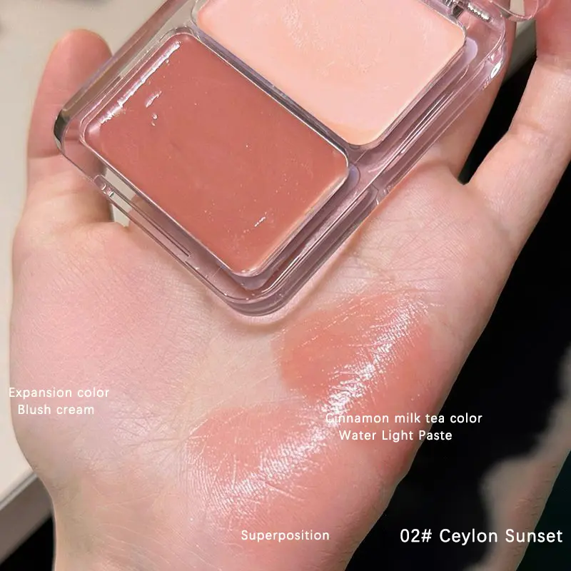 Two-color jelly glow blush, milk peach pink apricot red gem rouge Korean makeup, cream texture, low saturation brightening