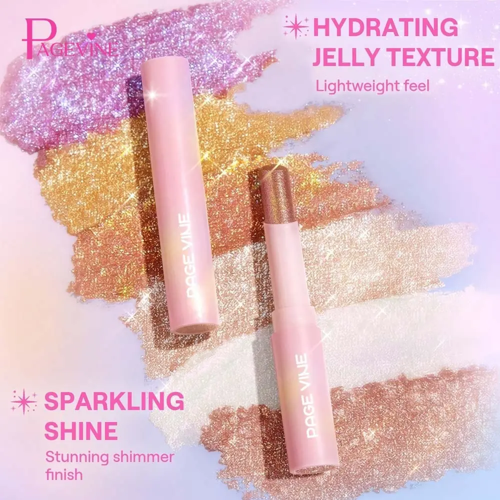 Blendable Crystal Jelly Shimmer Highlighter Eyeshadow Stick Shimmer Lip Balm Face Brightening Contour Stick Shiny Eye Shadow