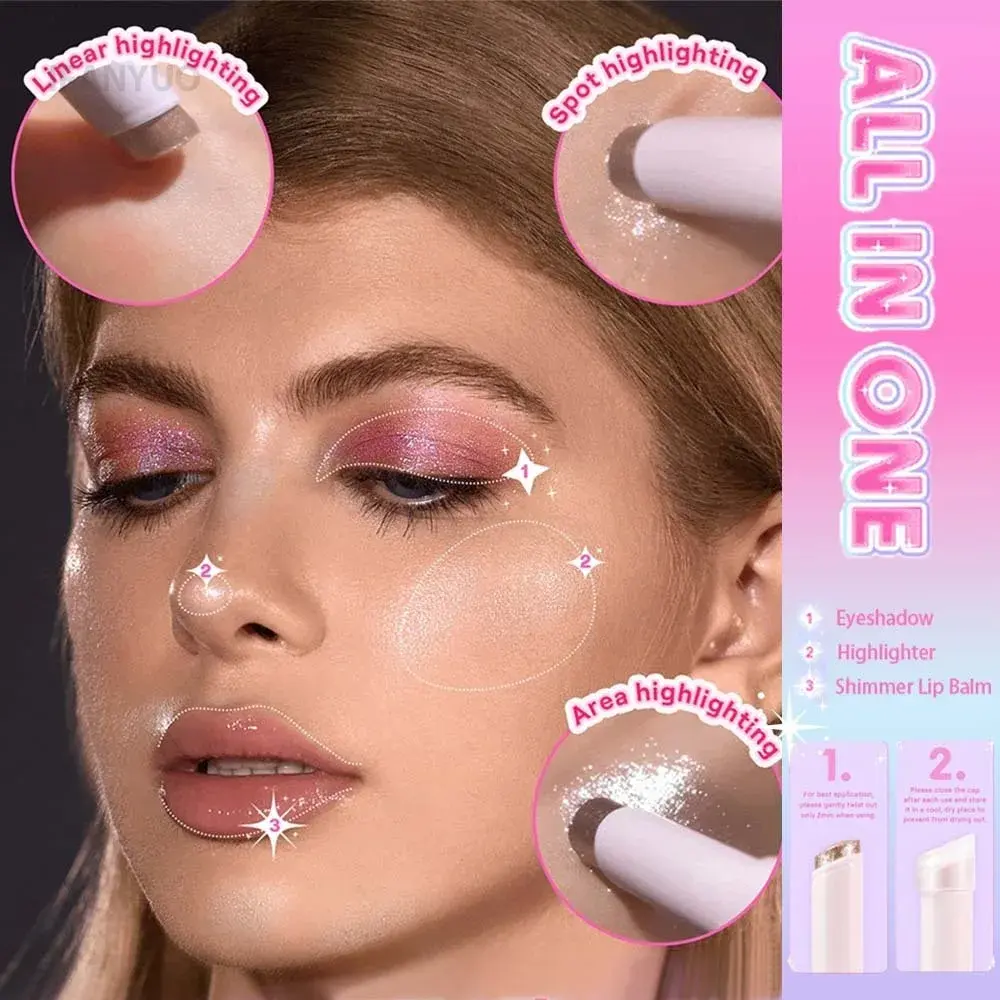 Blendable Crystal Jelly Shimmer Highlighter Eyeshadow Stick Shimmer Lip Balm Face Brightening Contour Stick Shiny Eye Shadow