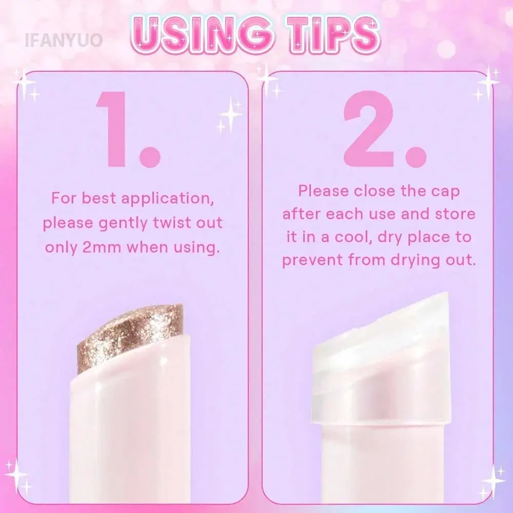 Blendable Crystal Jelly Shimmer Highlighter Eyeshadow Stick Shimmer Lip Balm Face Brightening Contour Stick Shiny Eye Shadow