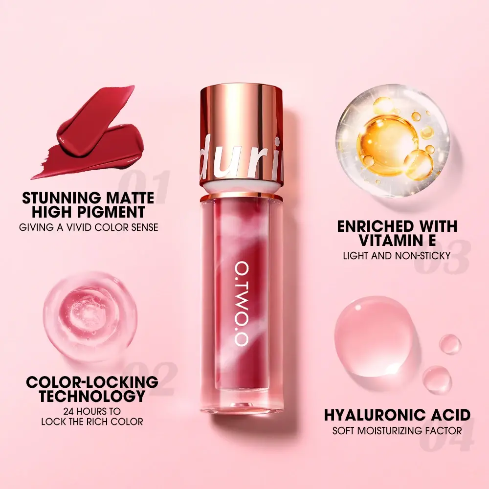 O.TWO.O Newest Lipstick Waterproof Makeup Lip gloss Rose Rouge Silk Liptint Matte Sexy Red Lip Stain Liquid Lipgloss
