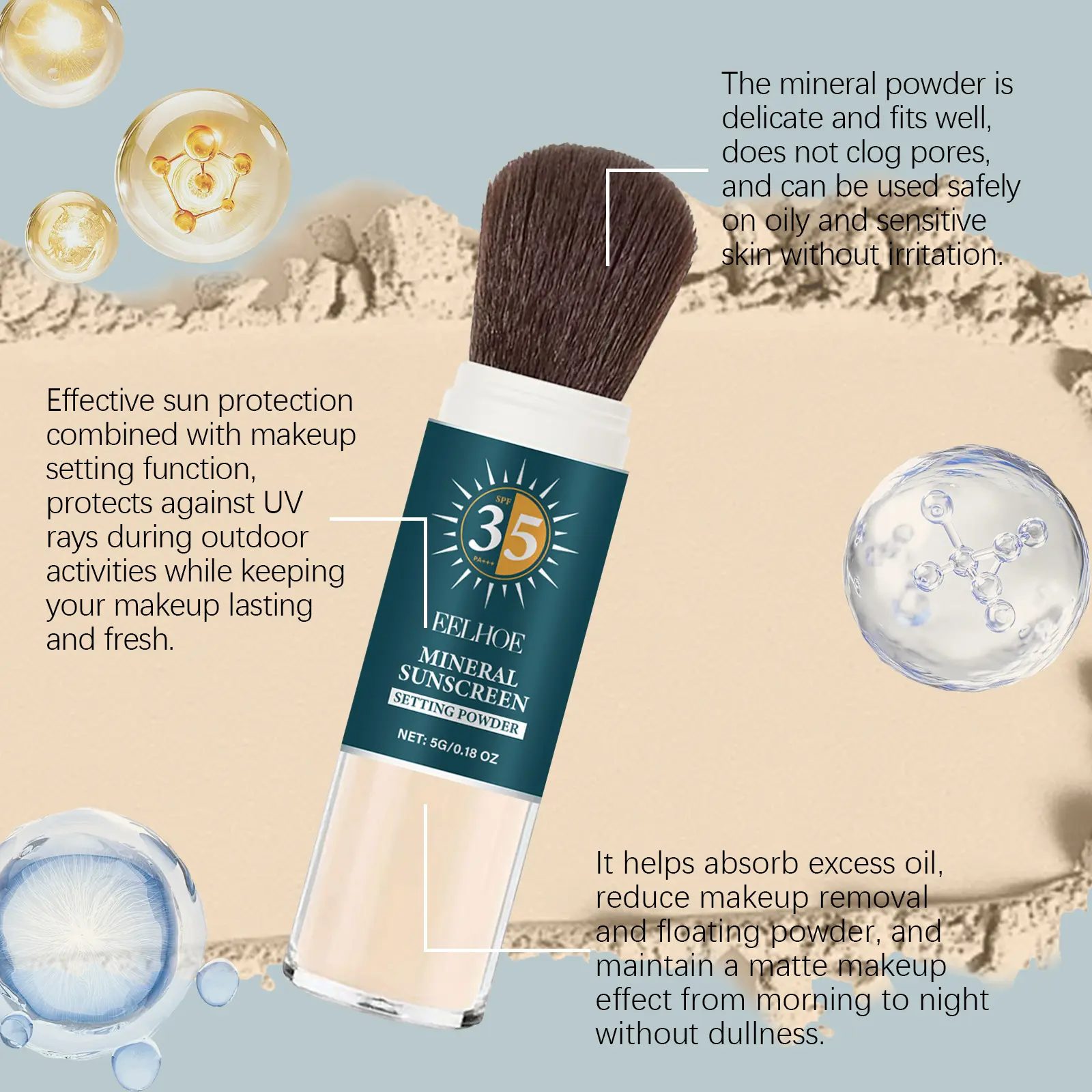 Eelhoe Spf35 Sunscreen Setting Powder Refreshing Quick Fixer Oil Controling Lasting Drying Sweatproof Base Makeup Setting Powder