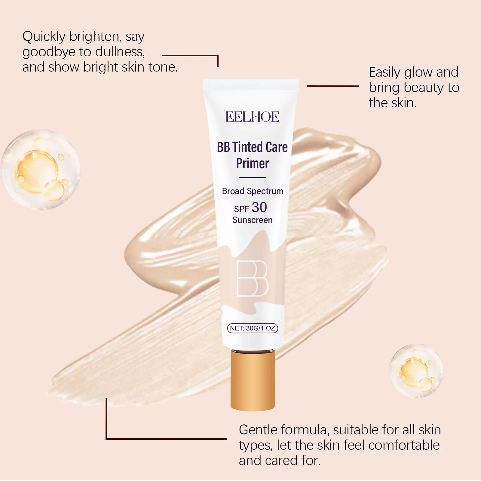 EELHOE BB Cream Foundation Face Primer Concealer For Acne Pores Blemishes Coverage Moisturizing Sun block Brightening Skin Tone