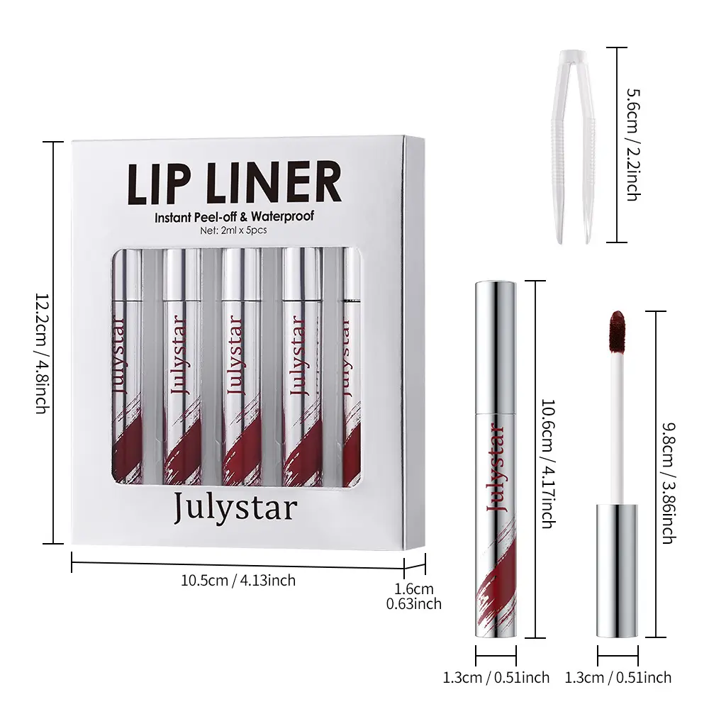 5pcs Peel Off Lip Liner Pen Set, Long-lasting Waterproof & Smudge-proof Peel Off Lip Liner Stain,Peel Off Lipstick Natural Lip