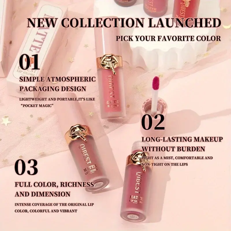 Full matte lock color lip gloss, delicate, smooth and long-lasting, waterproof and anti-makeup, non-stick lip gloss