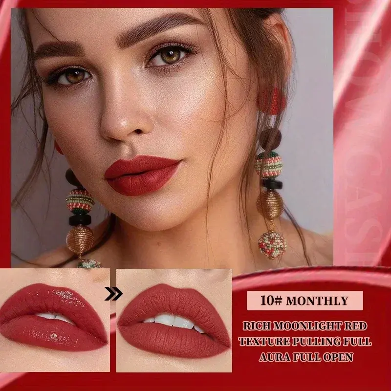 Full matte lock color lip gloss, delicate, smooth and long-lasting, waterproof and anti-makeup, non-stick lip gloss
