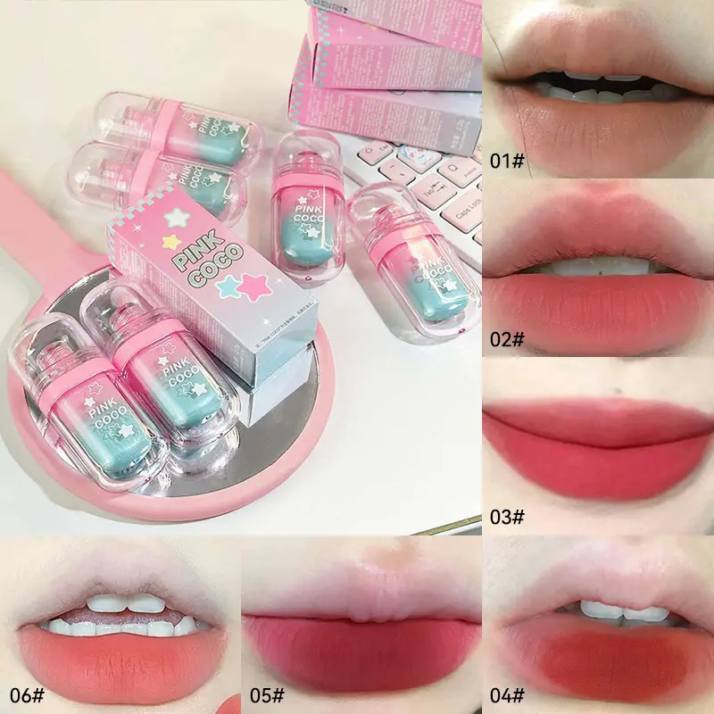 PINKCOCO Lucky Star Matte Lip Tint — Non-Transfer Formula, Skin-Tone Enhancing, Velvet-Matte Finish Lip Mud for a Chic and Lasti