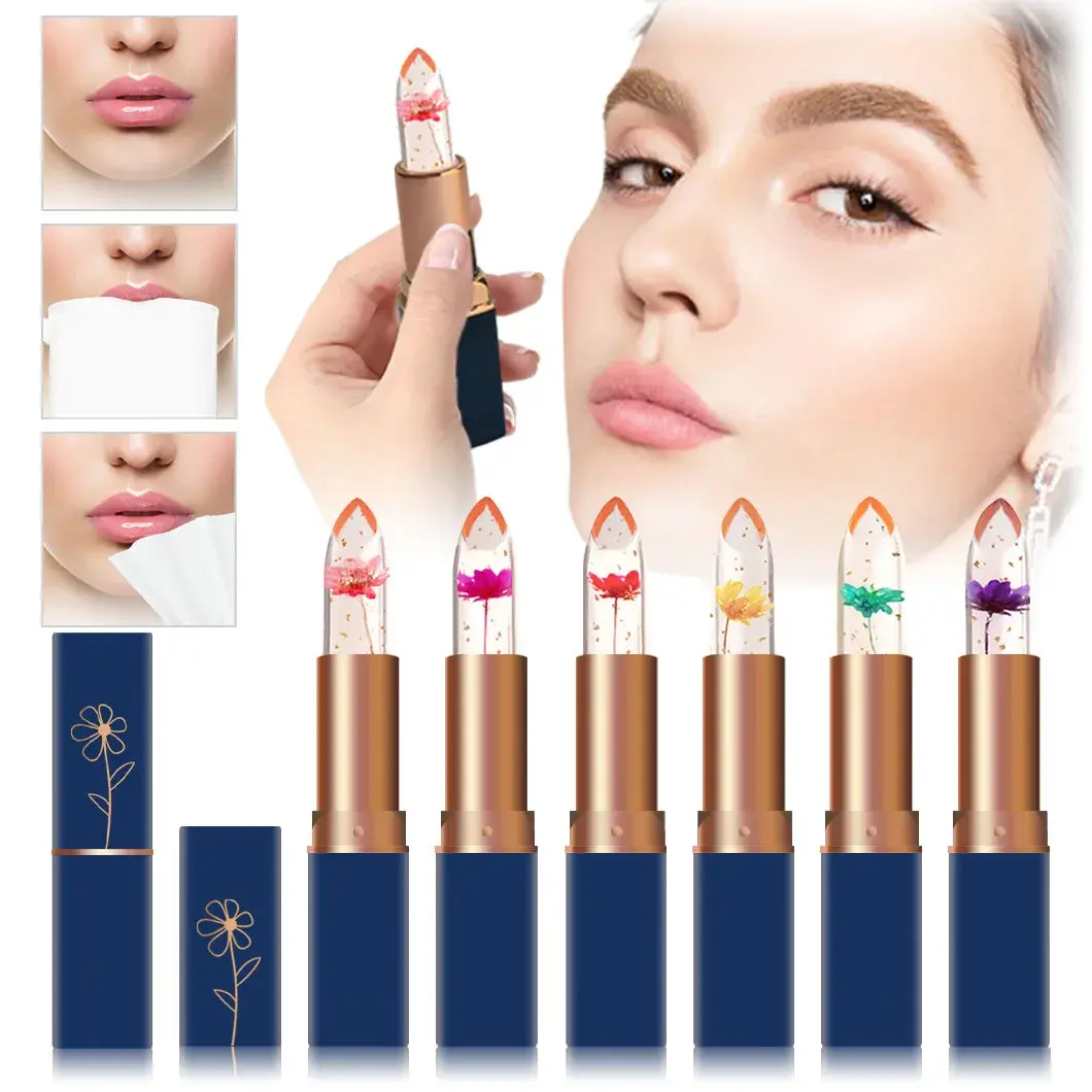 MIRSIST Color-Changing Jelly Lipstick Nutritious Lasting Moisturizing Non-Stick Cup Flower Temperature Color Change Lip Balm