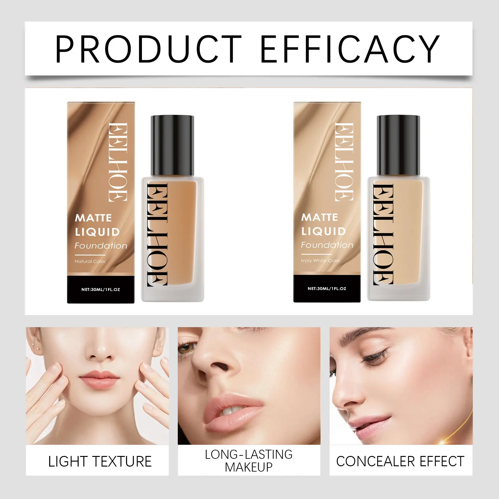 Eelhoe Matte Liquid Foundation Series Long Lasting Waterproof Not Easy to Remove Full Cover No Transfer Makeup Base Concealers