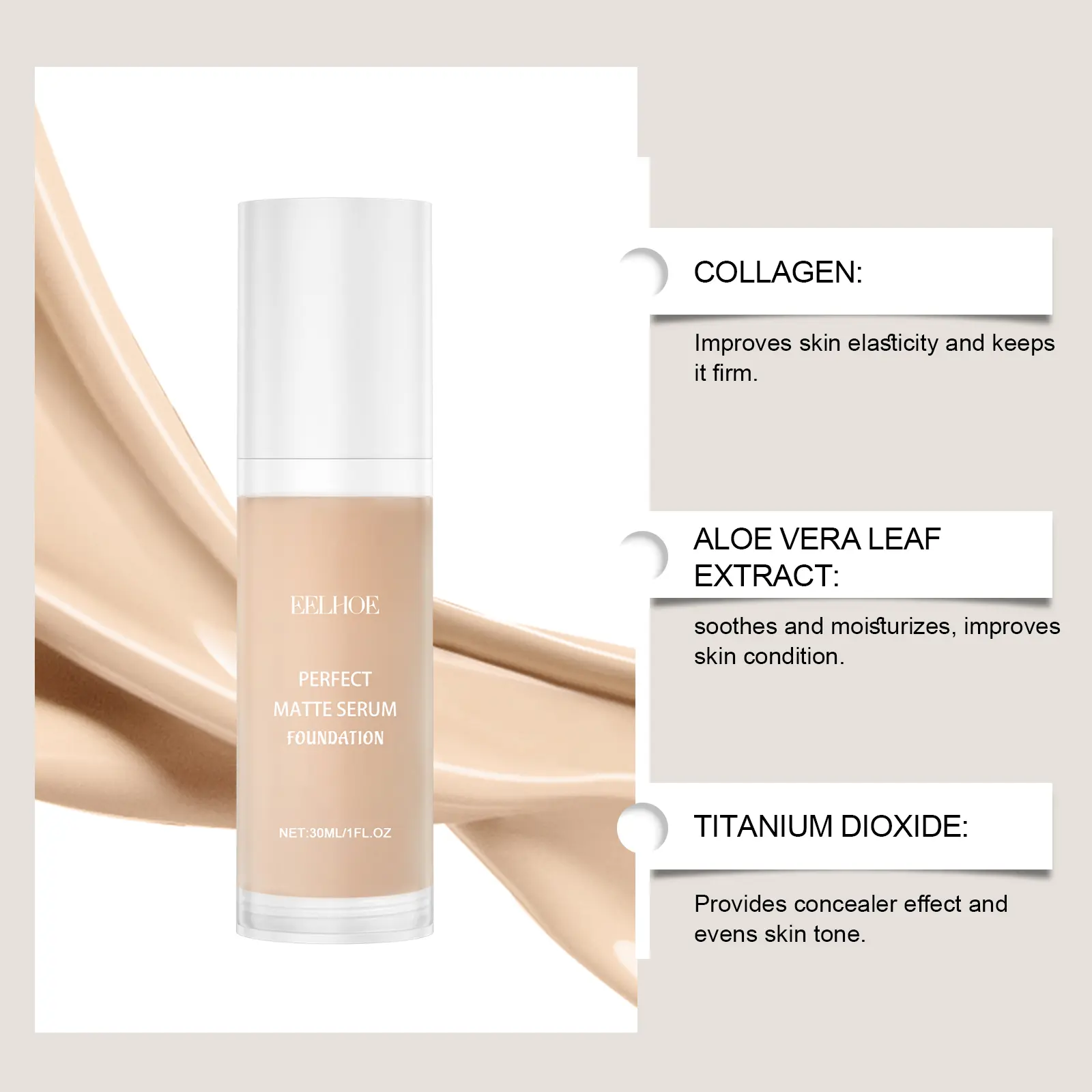 EELHOE Moisturizing Concealer Liquid Foundation No Creasing No Separation Fullcover Waterproof For Oil/dry Skin Makeup Product