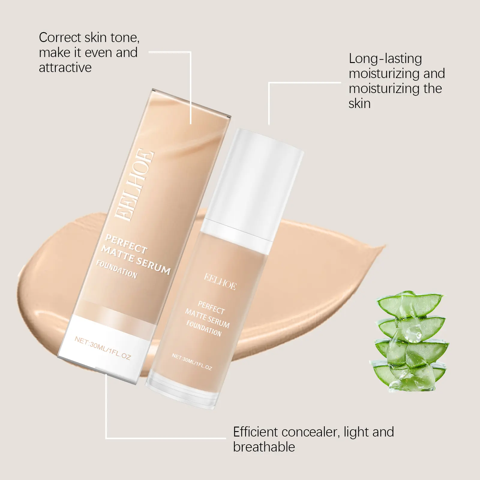 EELHOE Moisturizing Concealer Liquid Foundation No Creasing No Separation Fullcover Waterproof For Oil/dry Skin Makeup Product