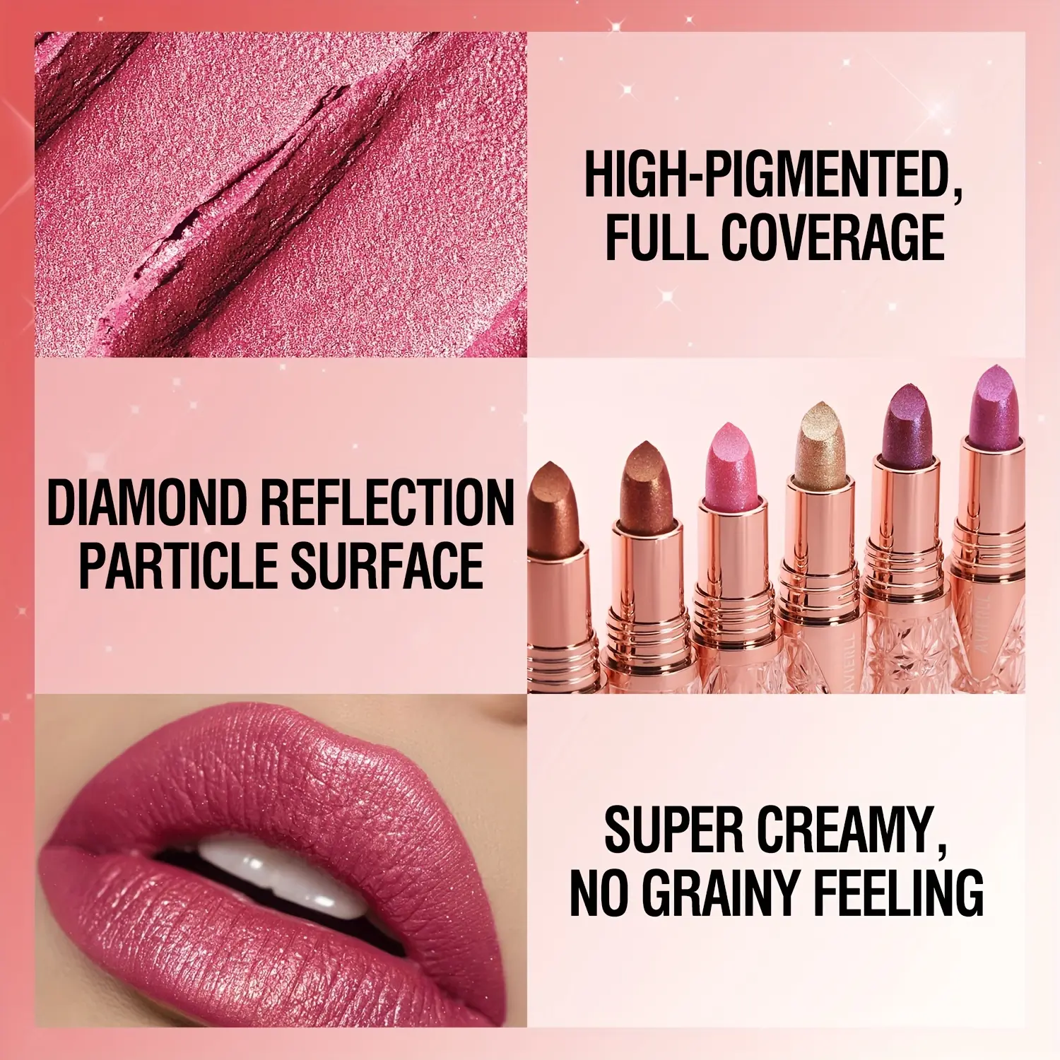 6 Colors 3 in 1 Pearlescent Sparkling Lipstick Matte Glitter Waterproof Long Lasting Pearl Shine Lip Gloss Shimmer Sexy Makeup