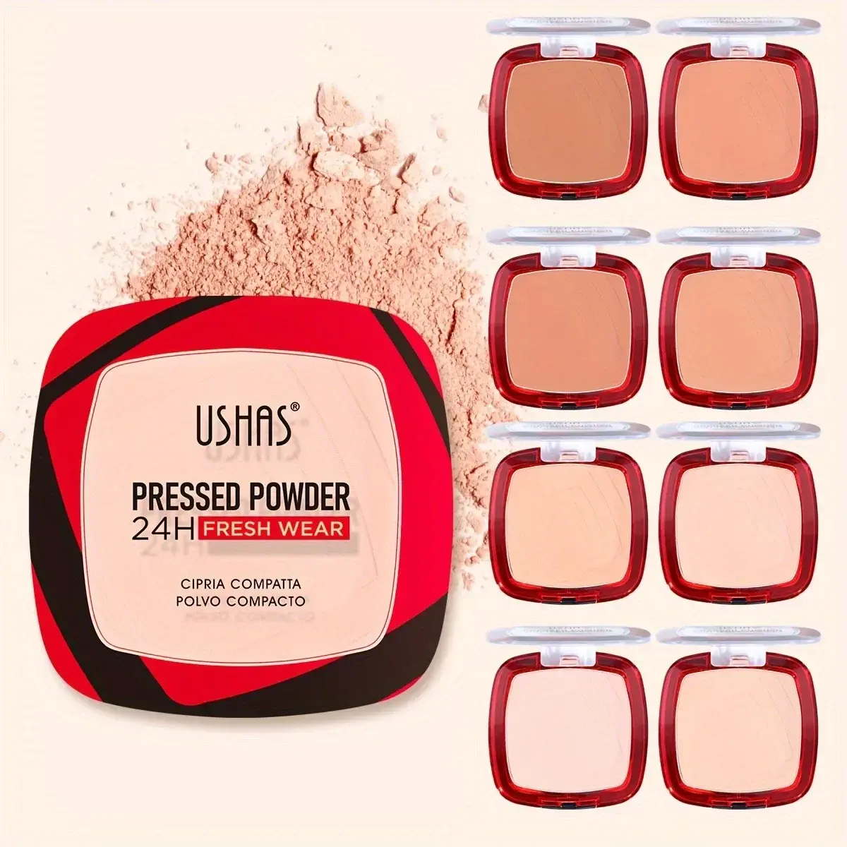 USHAS Makeup Powder Compact Setting Concealing Long-Lasting Waterproof Moisturizing Non-Caking