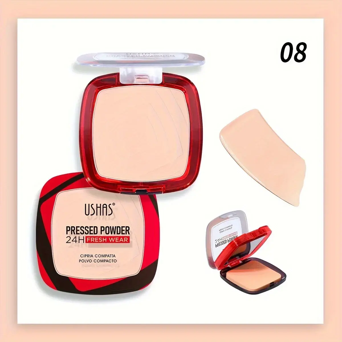 USHAS Makeup Powder Compact Setting Concealing Long-Lasting Waterproof Moisturizing Non-Caking